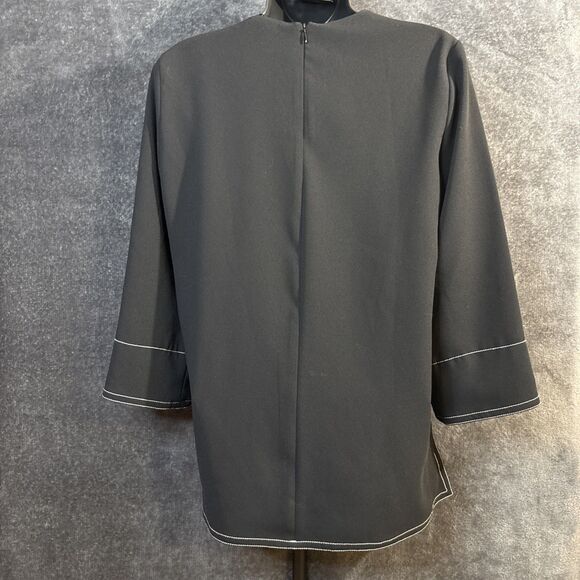 NWT ZARA Women 3/4 Sleeve High-Low Contrast Stitch Button Blouse SZ XXS Black - Picture 5 of 12